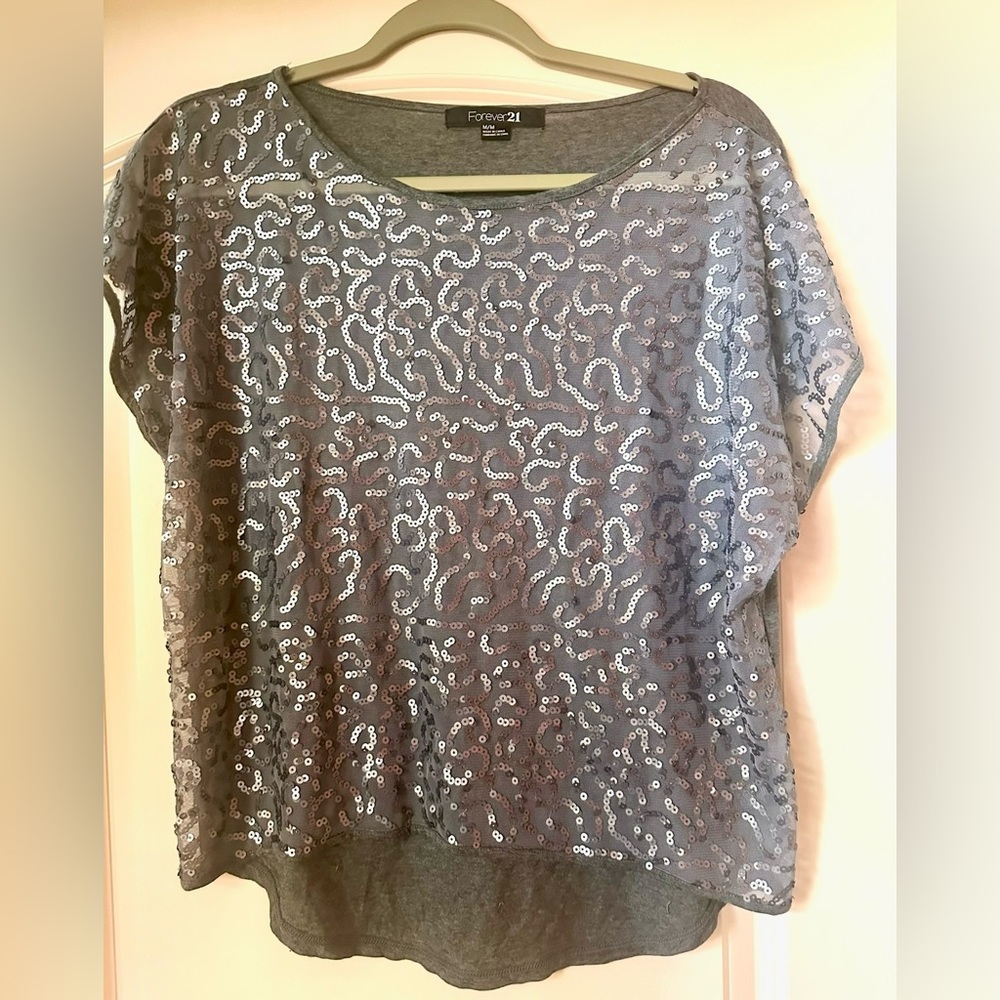 Forever 21 Silver Sequin Blouse Show Girl ,Sz M,